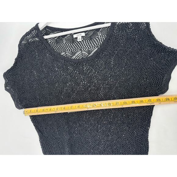 Cache Sweater Top Womens Medium Gray Crochet Knit Short Sleeves Metallic Scoop - Picture 13 of 14